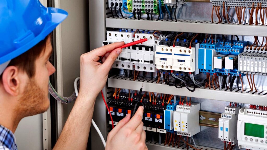 En la imagen se ve un electricista reparando una urgencia electrica 24 horas